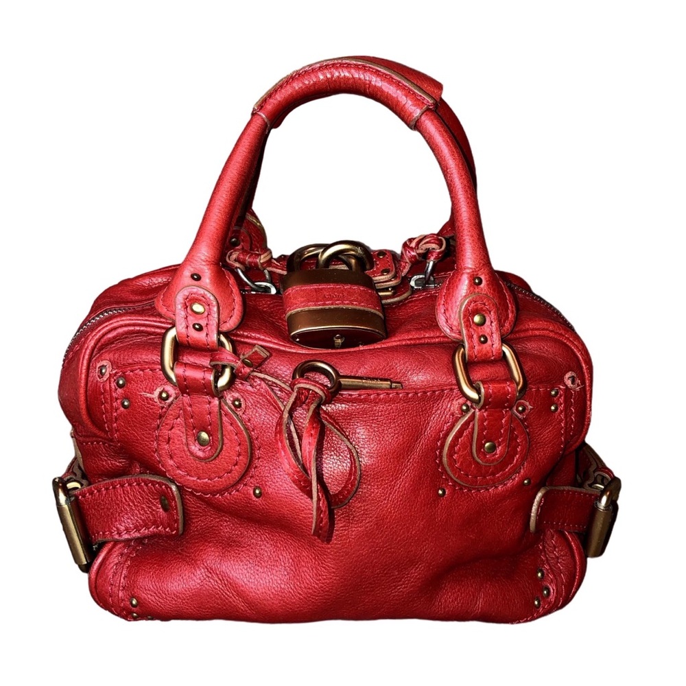 CHLOE Paddington Red Leather Lock and Key Top Handle Handbag